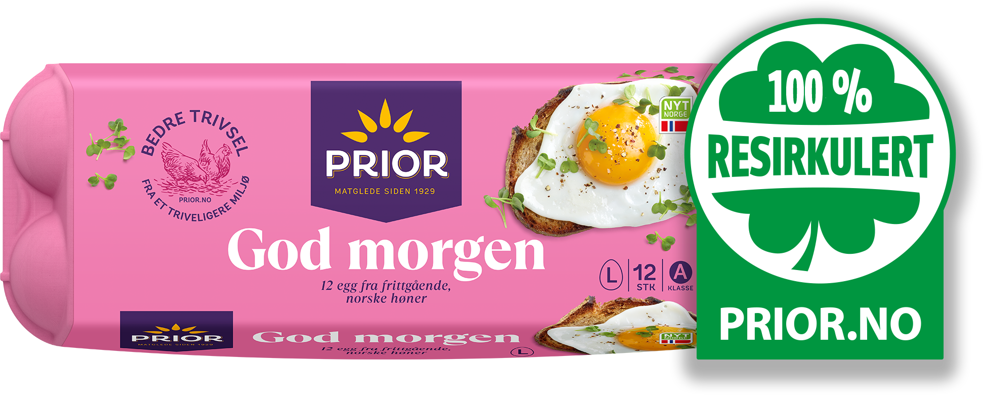 Frokost egg - Eggekartongene til Prior egg er 100% resirkulert!