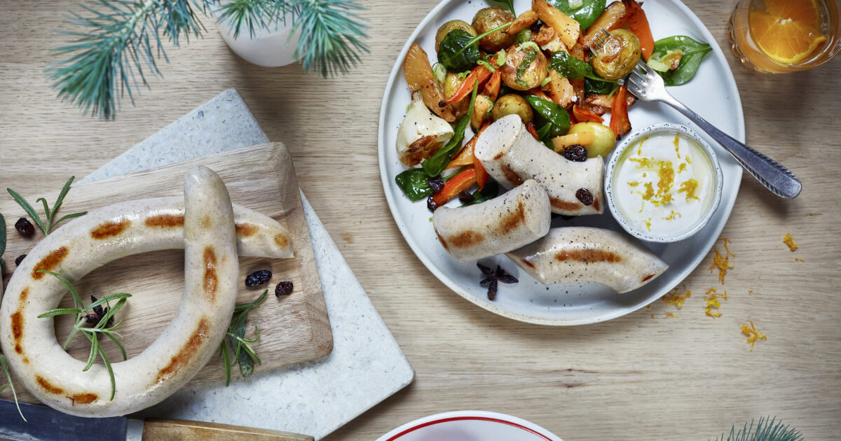 Julepølse med ovnsbakte rotgrønnsaker | Prior