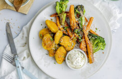 Nuggets av kylling med søtpotet og brokkoli