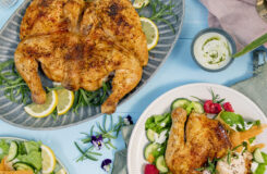 Flattbird med potetform og sommersalat