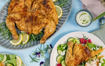 Flattbird av kylling med potetform og sommersalat